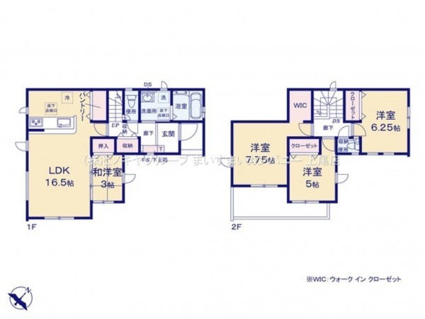 桶川市大字上日出谷、新築一戸建ての間取り画像です