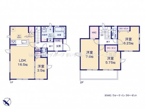 桶川市大字上日出谷、新築一戸建ての間取り画像です