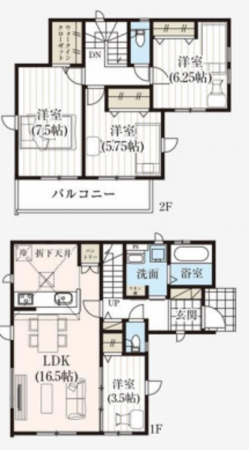 桶川市大字上日出谷、新築一戸建ての間取り画像です
