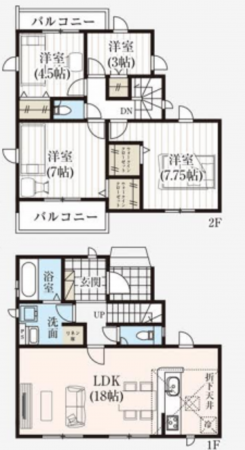 桶川市大字上日出谷、新築一戸建ての間取り画像です