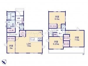 桶川市大字上日出谷、新築一戸建ての間取り画像です