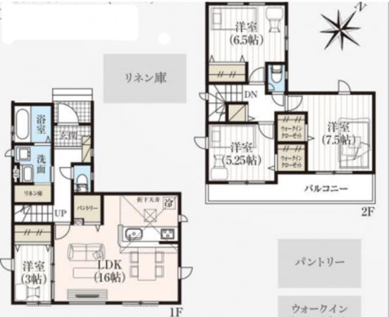 桶川市大字上日出谷、新築一戸建ての間取り画像です