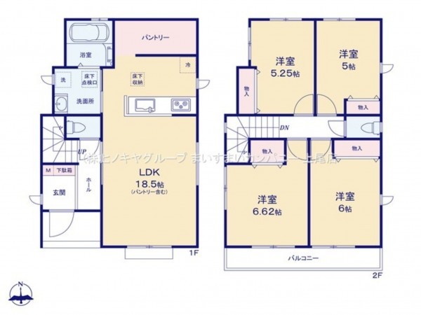 上尾市本町、新築一戸建ての間取り画像です
