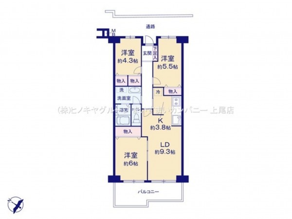 上尾市柏座、マンションの間取り画像です