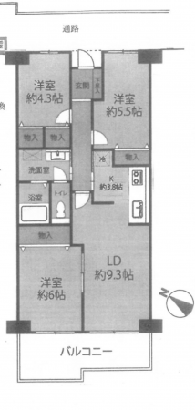 上尾市柏座、マンションの間取り画像です