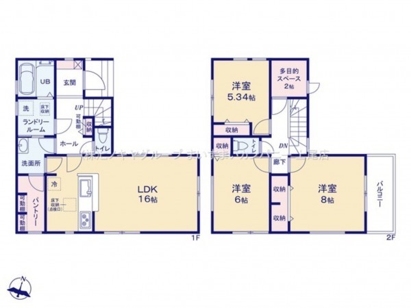 桶川市上日出谷南、新築一戸建ての間取り画像です