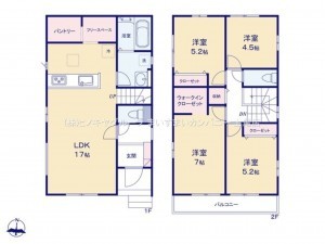 上尾市本町、新築一戸建ての間取り画像です