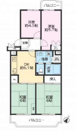 上尾市西宮下、マンションの間取り画像です