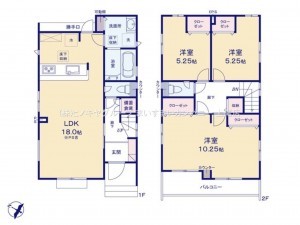 上尾市大字上、新築一戸建ての間取り画像です