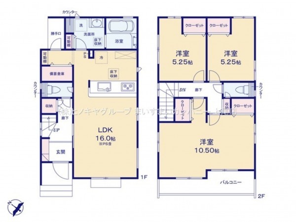 上尾市大字上、新築一戸建ての間取り画像です