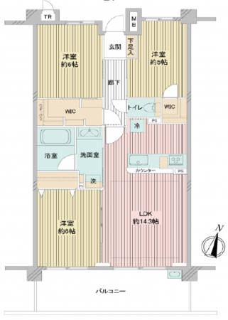 上尾市上町、マンションの間取り画像です