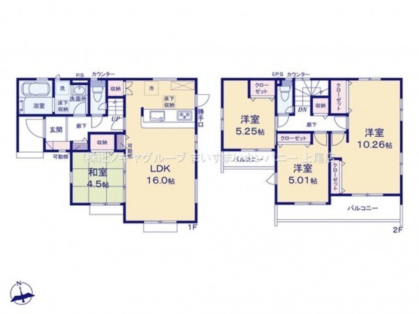 桶川市上日出谷南、新築一戸建ての間取り画像です