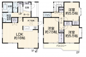 上尾市日の出、中古一戸建ての間取り画像です