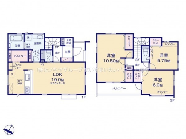 上尾市大字久保、新築一戸建ての間取り画像です