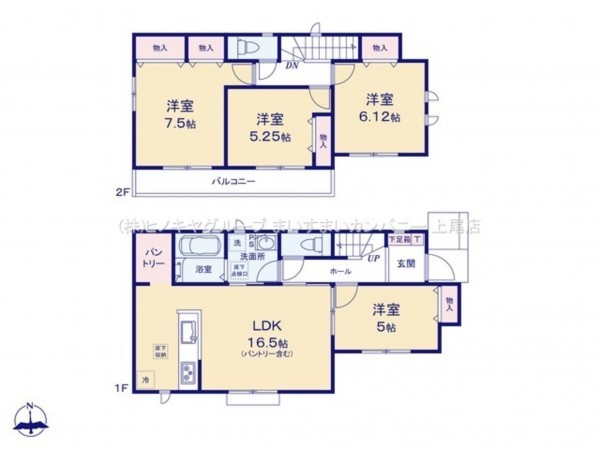 上尾市中分、新築一戸建ての間取り画像です