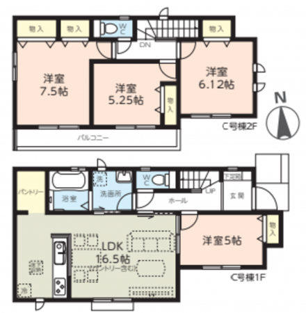 上尾市中分、新築一戸建ての間取り画像です