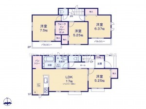 上尾市中分、新築一戸建ての間取り画像です