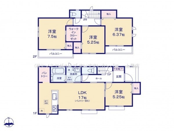 上尾市中分、新築一戸建ての間取り画像です