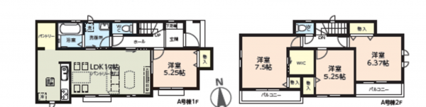 上尾市中分、新築一戸建ての間取り画像です