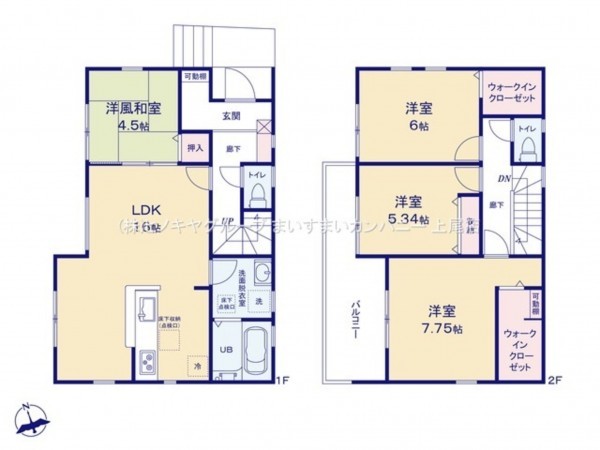 上尾市大字瓦葺、新築一戸建ての間取り画像です