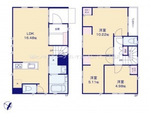 上尾市仲町、新築一戸建ての間取り画像です