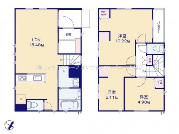 上尾市仲町、新築一戸建ての間取り画像です