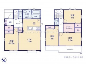 桶川市神明、新築一戸建ての間取り画像です