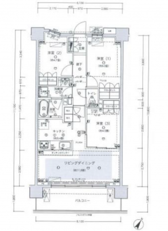 上尾市西宮下、マンションの間取り画像です