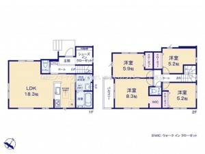 桶川市末広、新築一戸建ての間取り画像です