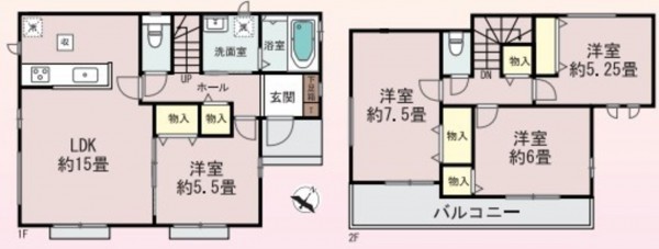 桶川市大字上日出谷、新築一戸建ての間取り画像です