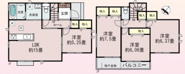 桶川市大字上日出谷、新築一戸建ての間取り画像です