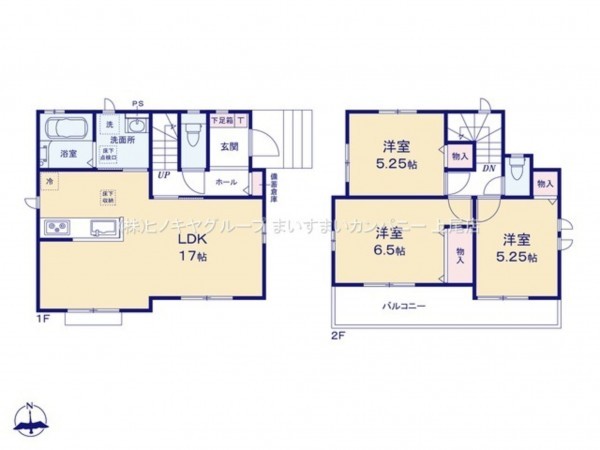 上尾市大字原市、新築一戸建ての間取り画像です