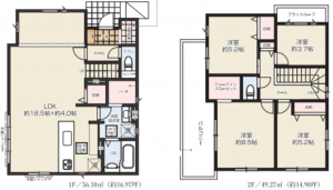 桶川市北、新築一戸建ての間取り画像です