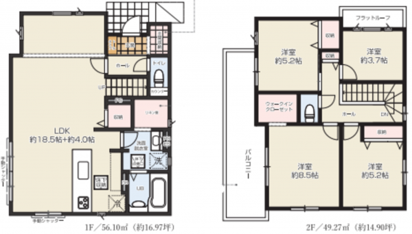 桶川市北、新築一戸建ての間取り画像です