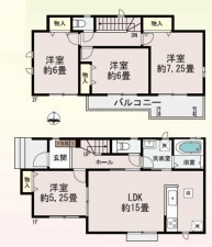 上尾市大字戸崎、新築一戸建ての間取り画像です