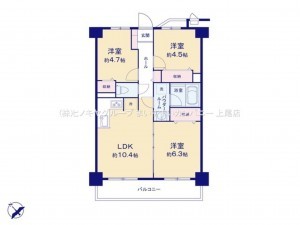上尾市柏座、マンションの間取り画像です