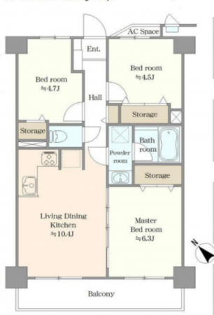 上尾市柏座、マンションの間取り画像です