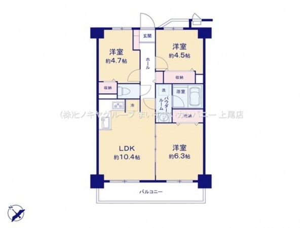 上尾市柏座、マンションの間取り画像です