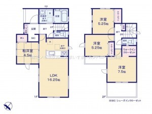桶川市上日出谷南、新築一戸建ての間取り画像です