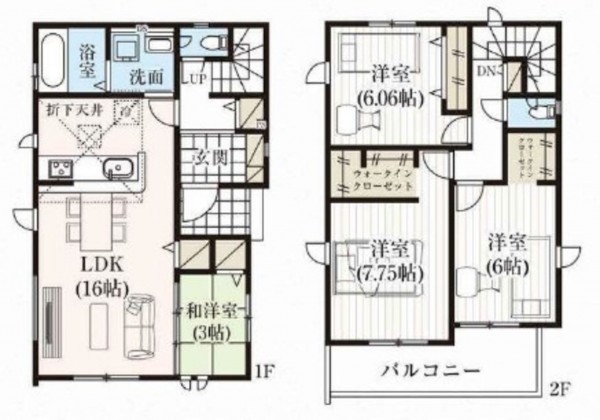 桶川市上日出谷南、新築一戸建ての間取り画像です