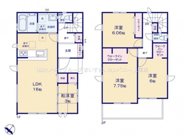 桶川市上日出谷南、新築一戸建ての間取り画像です