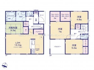上尾市大字大谷本郷、新築一戸建ての間取り画像です