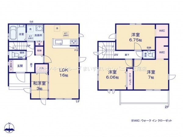 上尾市大字大谷本郷、新築一戸建ての間取り画像です