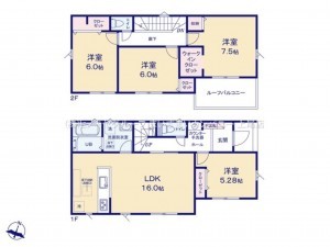 桶川市上日出谷南、新築一戸建ての間取り画像です