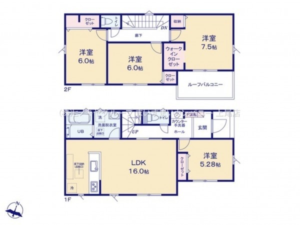 桶川市上日出谷南、新築一戸建ての間取り画像です