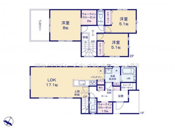 上尾市中妻、新築一戸建ての間取り画像です