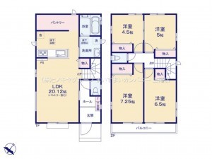 上尾市大字上、新築一戸建ての間取り画像です