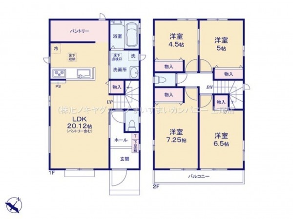 上尾市大字上、新築一戸建ての間取り画像です