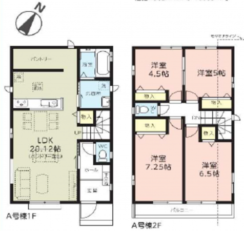 上尾市大字上、新築一戸建ての間取り画像です