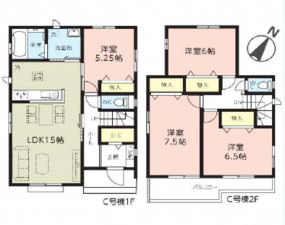 上尾市大字上、新築一戸建ての間取り画像です